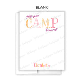 Rainbow Hello from Camp Summer Camping Note Cards Stationery • Fill in Blank, Lined or Blank Cards