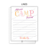 Rainbow Hello from Camp Summer Camping Note Cards Stationery • Fill in Blank, Lined or Blank Cards