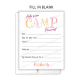 Rainbow Hello from Camp Summer Camping Note Cards Stationery • Fill in Blank, Lined or Blank Cards