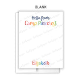 Rainbow Hello from Camp Summer Camping Note Cards Stationery • Fill in Blank, Lined or Blank Cards
