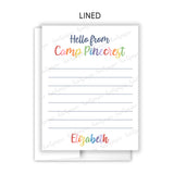 Rainbow Hello from Camp Summer Camping Note Cards Stationery • Fill in Blank, Lined or Blank Cards