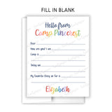 Rainbow Hello from Camp Summer Camping Note Cards Stationery • Fill in Blank, Lined or Blank Cards