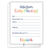 Rainbow Hello from Camp Summer Camping Note Cards Stationery • Fill in Blank, Lined or Blank Cards