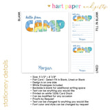 Rainbow Tie Dye Summer Camp Camping Note Cards Stationery • Fill in Blank, Lined or Blank Cards