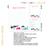 Pink Tent Summer Camp Camping Note Cards Stationery • Fill in Blank, Lined or Blank Cards