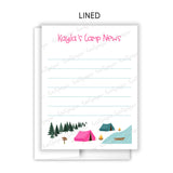 Pink Tent Summer Camp Camping Note Cards Stationery • Fill in Blank, Lined or Blank Cards