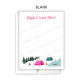 Pink Tent Summer Camp Camping Note Cards Stationery • Fill in Blank, Lined or Blank Cards
