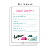 Pink Tent Summer Camp Camping Note Cards Stationery • Fill in Blank, Lined or Blank Cards