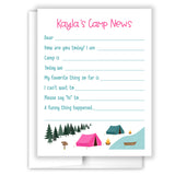 Pink Tent Summer Camp Camping Note Cards Stationery • Fill in Blank, Lined or Blank Cards
