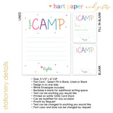 Rainbow Hi from Camp Summer Camping Note Cards Stationery • Fill in Blank, Lined or Blank Cards