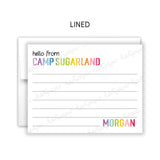Rainbow Hello from Camp Summer Camping Note Cards Stationery • Fill in Blank, Lined or Blank Cards