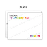 Rainbow Hello from Camp Summer Camping Note Cards Stationery • Fill in Blank, Lined or Blank Cards