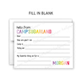 Rainbow Hello from Camp Summer Camping Note Cards Stationery • Fill in Blank, Lined or Blank Cards