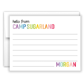 Rainbow Hello from Camp Summer Camping Note Cards Stationery • Fill in Blank, Lined or Blank Cards