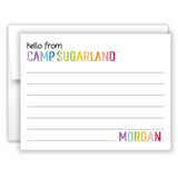 Rainbow Hello from Camp Summer Camping Note Cards Stationery • Fill in Blank, Lined or Blank Cards