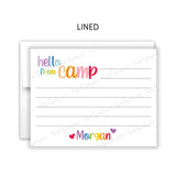 Rainbow Hello from Camp Summer Camping Note Cards Stationery • Fill in Blank, Lined or Blank Cards