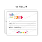Rainbow Hello from Camp Summer Camping Note Cards Stationery • Fill in Blank, Lined or Blank Cards