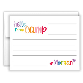 Rainbow Hello from Camp Summer Camping Note Cards Stationery • Fill in Blank, Lined or Blank Cards