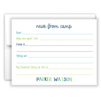 Rainbow News from Camp Summer Camping Note Cards Stationery • Fill in Blank, Lined or Blank Cards