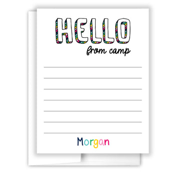 Rainbow Hello from Camp Summer Camping Note Cards Stationery • Fill in Blank, Lined or Blank Cards