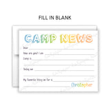 Rainbow Camp News Summer Camping Note Cards Stationery • Fill in Blank, Lined or Blank Cards