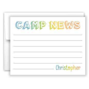 Rainbow Hello from Camp Summer Camping Note Cards Stationery • Fill in Blank, Lined or Blank Cards