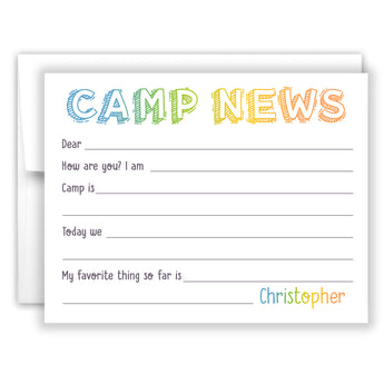 Rainbow Camp News Summer Camping Note Cards Stationery • Fill in Blank, Lined or Blank Cards