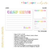 Rainbow Hello from Camp Summer Camping Note Cards Stationery • Fill in Blank, Lined or Blank Cards