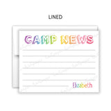 Rainbow Hello from Camp Summer Camping Note Cards Stationery • Fill in Blank, Lined or Blank Cards