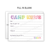 Rainbow Hello from Camp Summer Camping Note Cards Stationery • Fill in Blank, Lined or Blank Cards