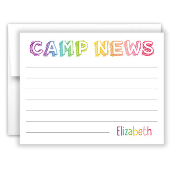 Rainbow Hello from Camp Summer Camping Note Cards Stationery • Fill in Blank, Lined or Blank Cards