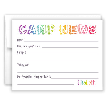 Rainbow Camp News Summer Camping Note Cards Stationery • Fill in Blank, Lined or Blank Cards