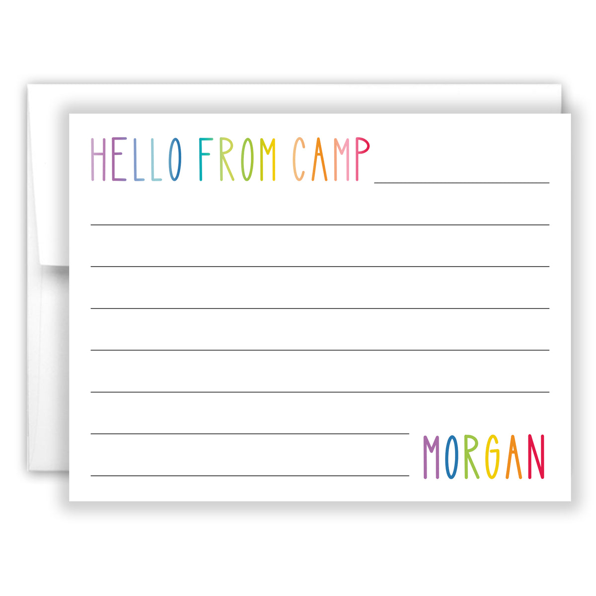 Rainbow Hello from Camp Summer Camping Note Cards Stationery • Fill in Blank, Lined or Blank Cards