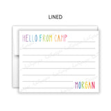 Rainbow Hello from Camp Summer Camping Note Cards Stationery • Fill in Blank, Lined or Blank Cards