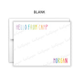 Rainbow Hello from Camp Summer Camping Note Cards Stationery • Fill in Blank, Lined or Blank Cards
