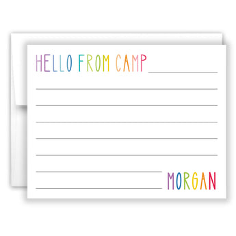 Rainbow Hello from Camp Summer Camping Note Cards Stationery • Fill in Blank, Lined or Blank Cards