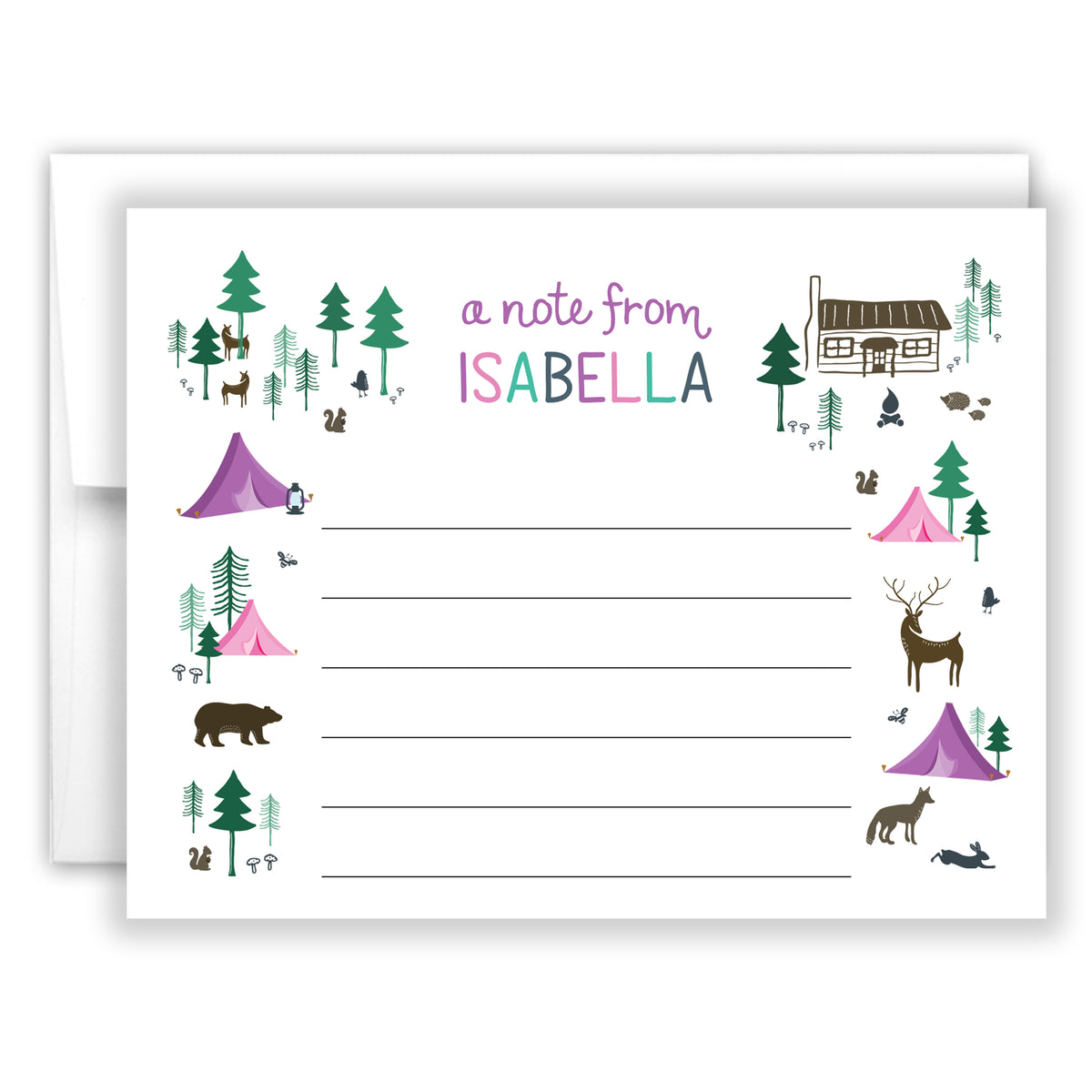Cabin Tents Summer Camp Camping Note Cards Stationery Custom Personalized • Fill in Blank, Lined or Blank Cards