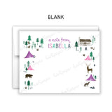Cabin Tents Summer Camp Camping Note Cards Stationery • Fill in Blank, Lined or Blank Cards