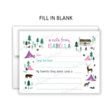 Cabin Tents Summer Camp Camping Note Cards Stationery • Fill in Blank, Lined or Blank Cards