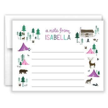 Cabin Tents Summer Camp Camping Note Cards Stationery • Fill in Blank, Lined or Blank Cards