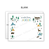 Cabin Tents Summer Camp Camping Note Cards Stationery • Fill in Blank, Lined or Blank Cards
