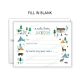 Cabin Tents Summer Camp Camping Note Cards Stationery • Fill in Blank, Lined or Blank Cards