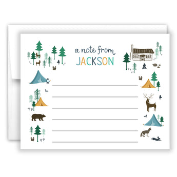 Cabin Tents Summer Camp Camping Note Cards Stationery • Fill in Blank, Lined or Blank Cards