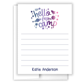 Rainbow Galaxy Hello Camp Summer Camping Note Cards Stationery • Fill in Blank, Lined or Blank Cards