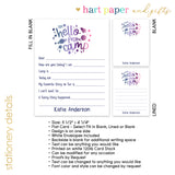 Rainbow Galaxy Hello Camp Summer Camping Note Cards Stationery • Fill in Blank, Lined or Blank Cards