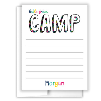 Rainbow Hello from Camp Summer Camping Note Cards Stationery • Fill in Blank, Lined or Blank Cards