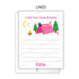 Pink Tent Summer Camp Camping Note Cards Stationery • Fill in Blank, Lined or Blank Cards