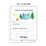 Blue Tent Summer Camp Camping Note Cards Stationery • Fill in Blank, Lined or Blank Cards