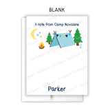 Blue Tent Summer Camp Camping Note Cards Stationery • Fill in Blank, Lined or Blank Cards