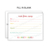 Rainbow News from Camp Summer Camping Note Cards Stationery • Fill in Blank, Lined or Blank Cards